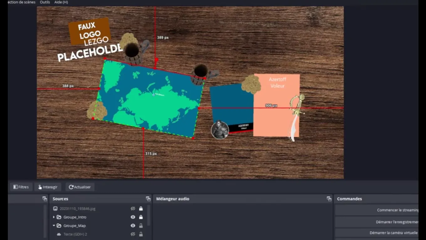 IMAGE - Capture d’écran d’OBS, la scène principale représentant la table de la taverne vue du dessus