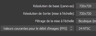 Capture d'écran du menu "Vidéo" d'OBS