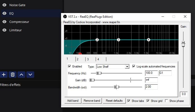 Une chaine d&rsquo;effet sonore avec des filtres sur OBS : noise gate, egaliseur, compresseur et limiteur