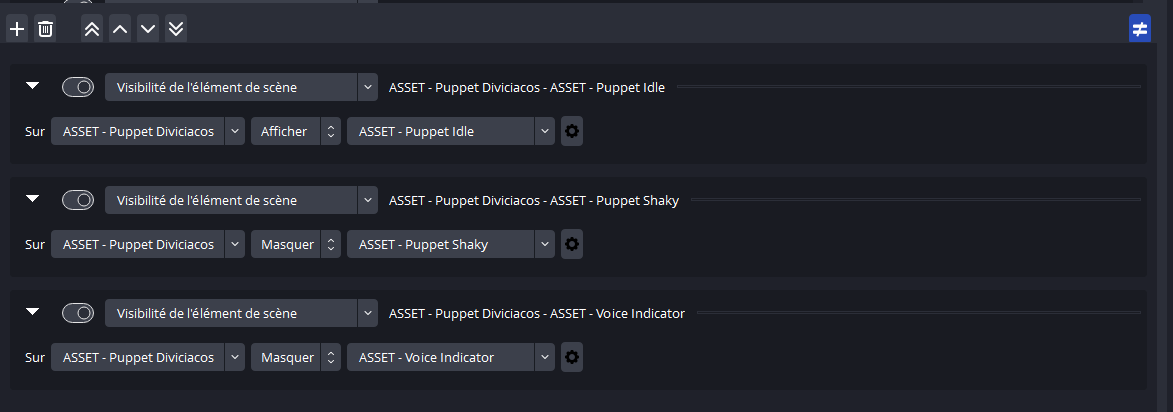 La macro utilisée par le plugin “Advanced Scene Switcher” pour animer la marionnette au son de la voix