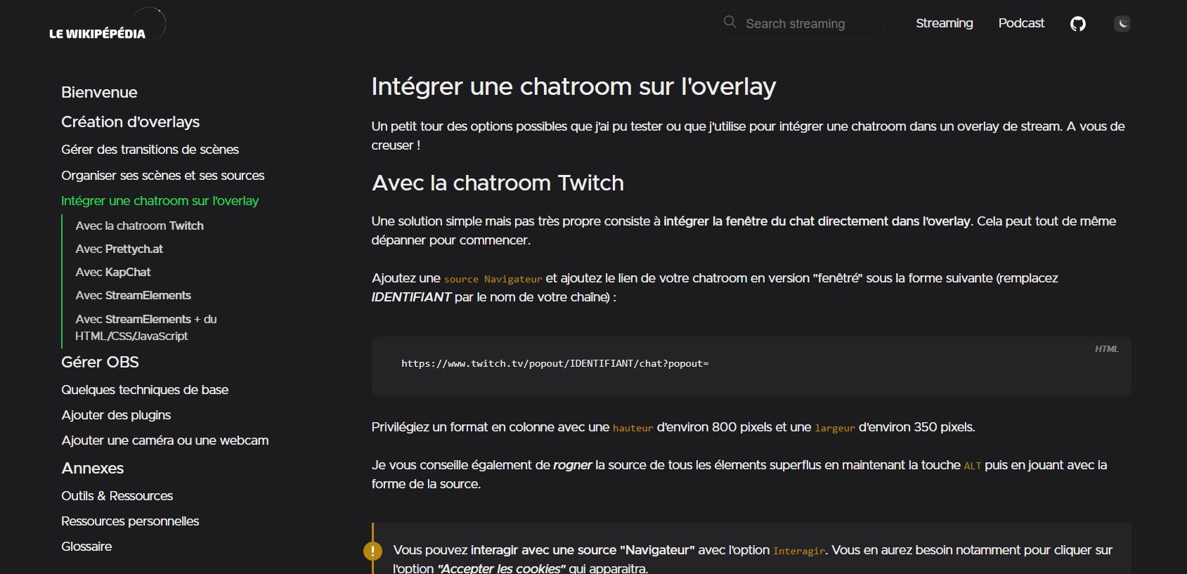 Un exemple d&rsquo;article sur le site : Comment intégrer une chatroom dans un overlay ?
