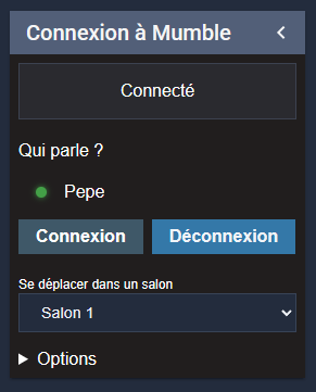 Un dashboard de NodeCG, pour se connecter sur un salon Mumble et détecter qui parle
